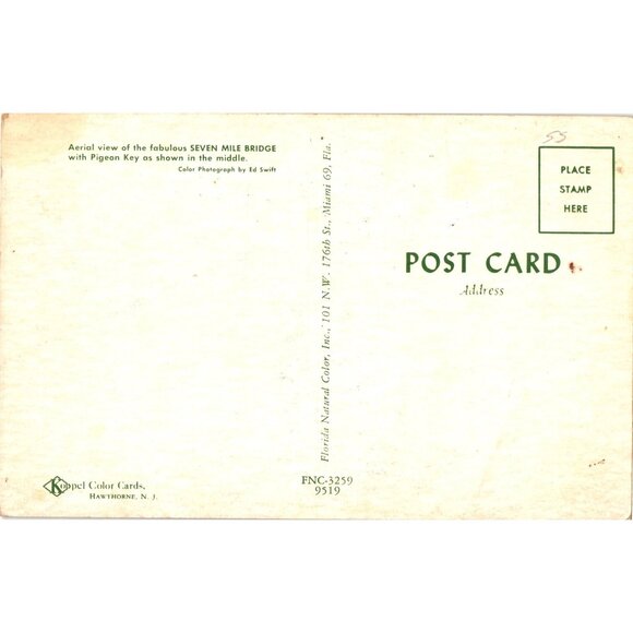 Vintage Seven Mile Bridge Pigeon Key Florida Postcard Aerial View Ed Swift - Picture 2 of 2